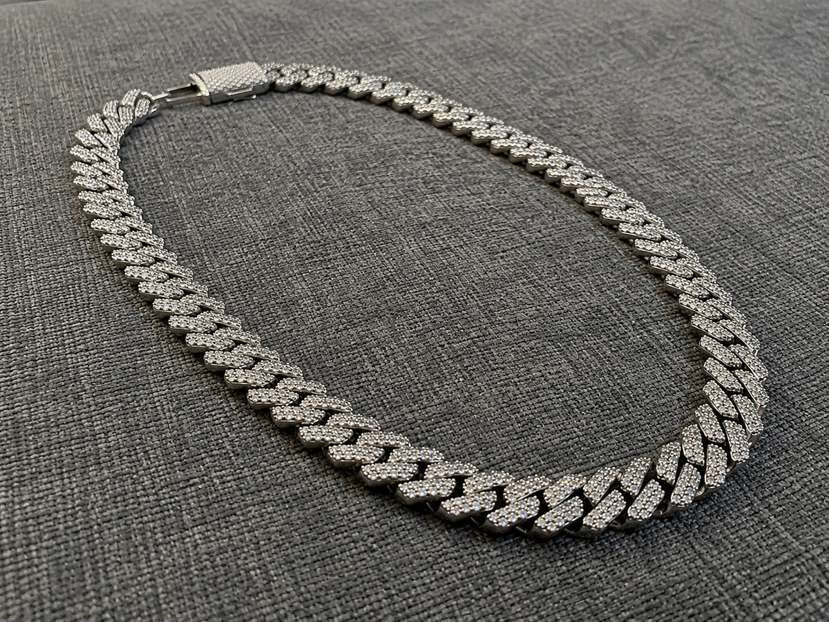 BLACKTHRONE 12mm VVS1 moissanite Cuban chain on black marble