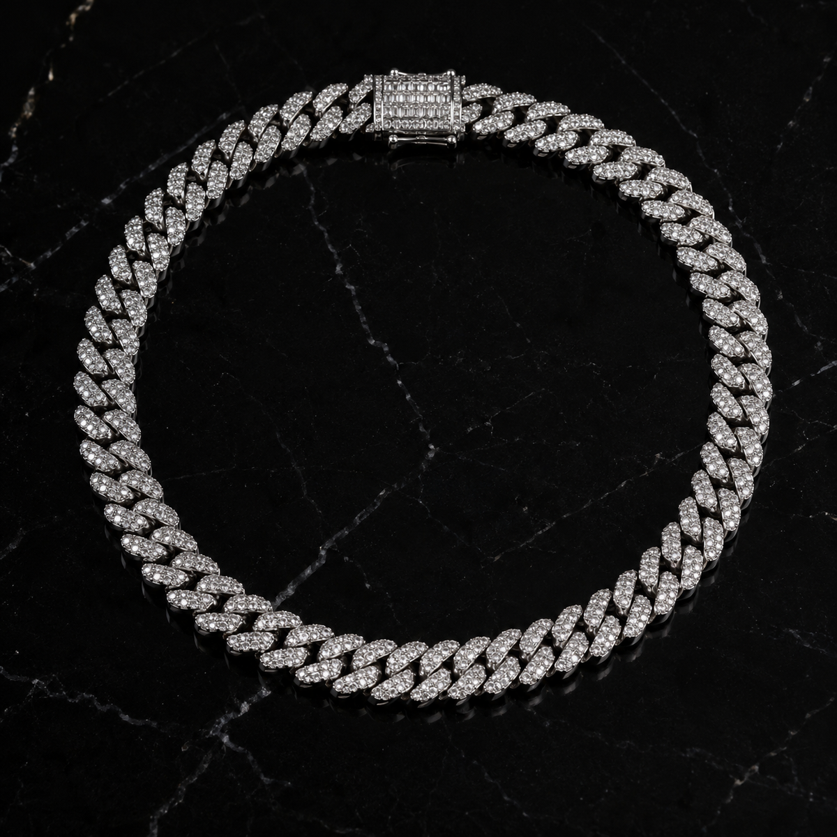 BLACKTHRONE 12mm moissanite Cuban link chain weight proof and product details collage