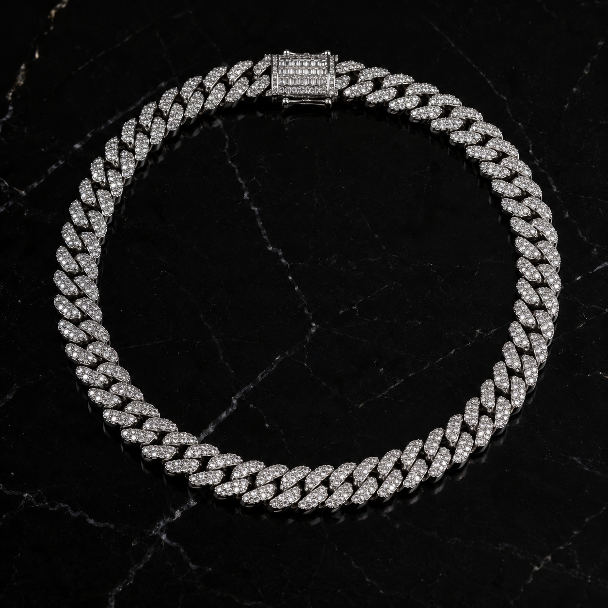 BLACKTHRONE 10mm VVS1 moissanite Cuban chain on black marble